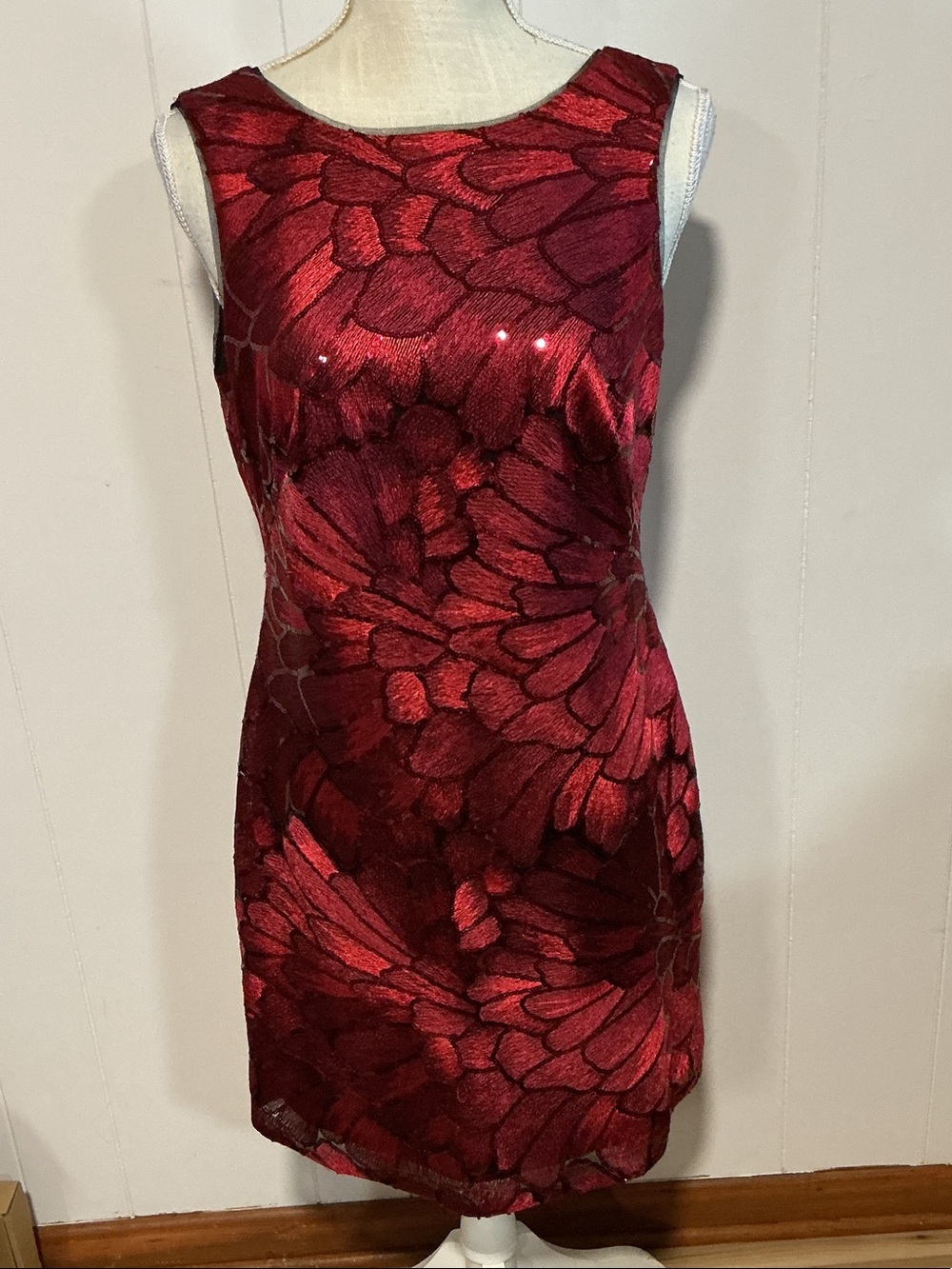 White House Black Market Red Floral Sequin Mini Dress